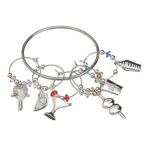 Prodyne Metalla Solid Pewter Silver Martini Bar Stemware Charms w/ Holding Ring